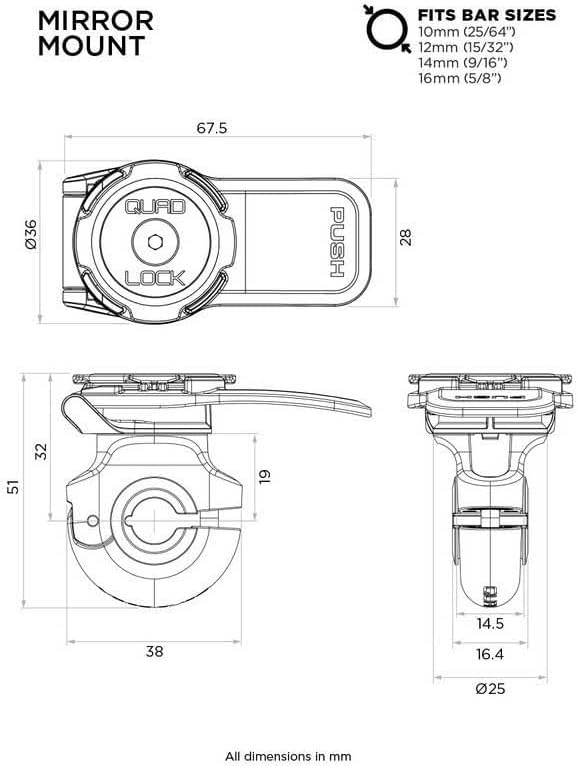 QUADLOCK MOTORCYCLE / SCOOTER MIRROR MOUNT